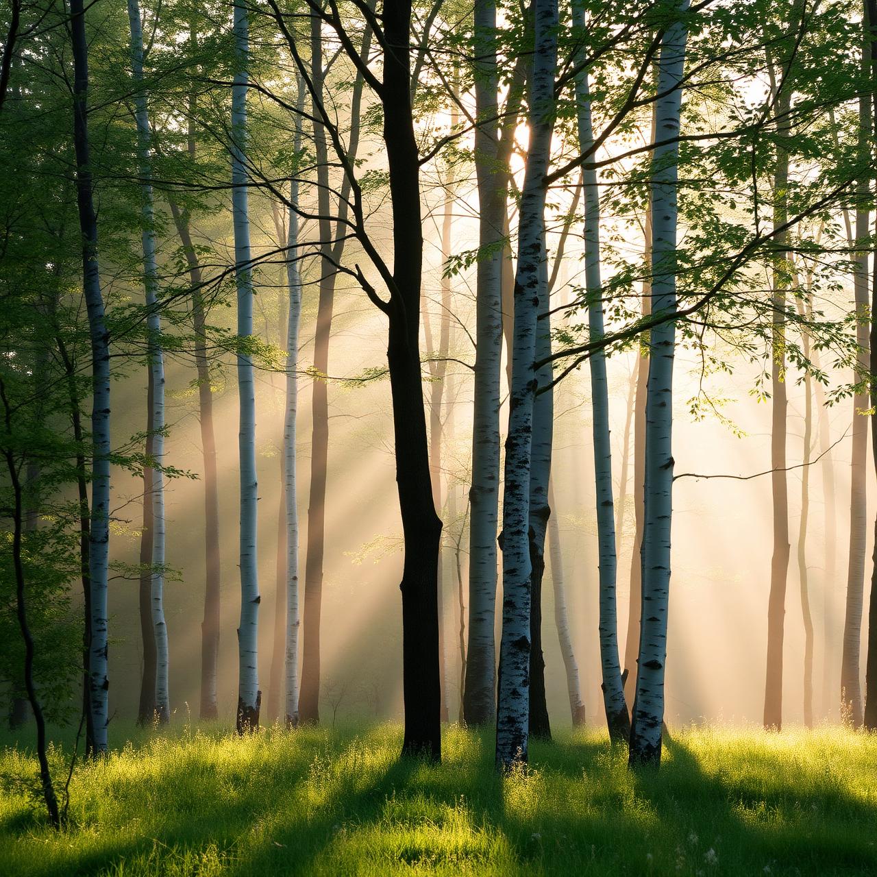 Sunlight filtering through a quiet Vermont forest